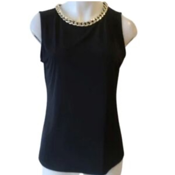 CARMEN MARC VALVO Gold Chain Black Sleeveless Blouse Size L NWT - Picture 1 of 6